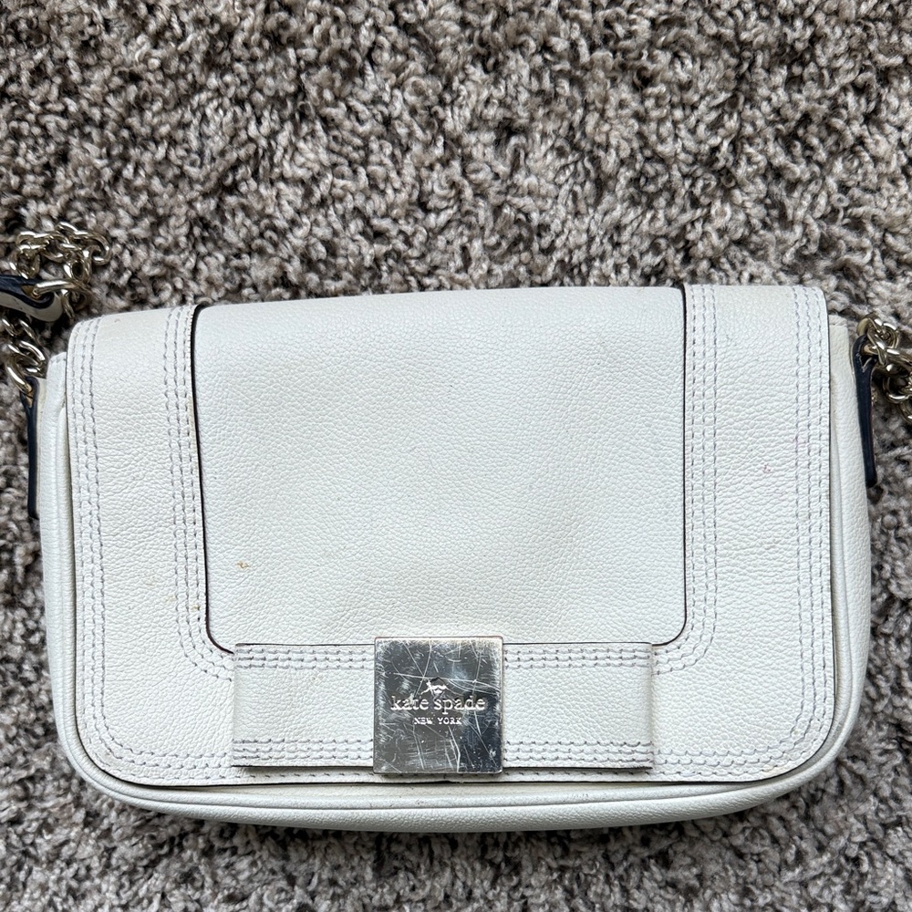 Kate Spade Ivory Crossbody Bag with Silver Accents